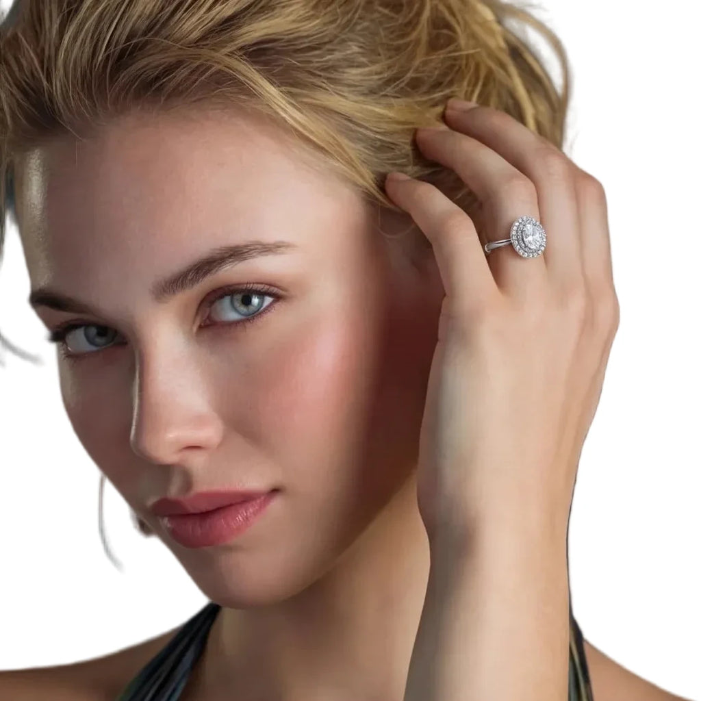 Double Halo Moissanite Promise Ring