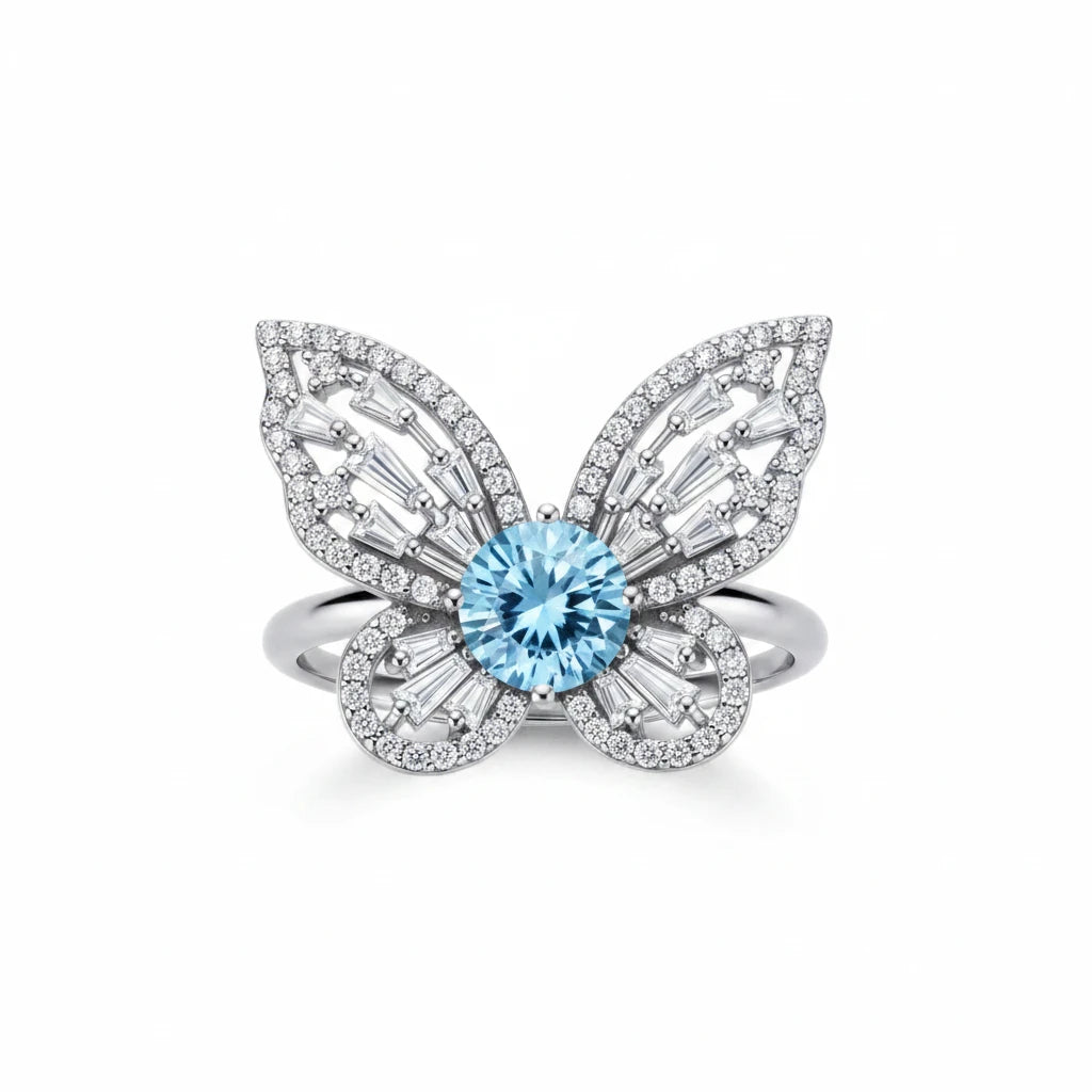 Blue Butterfly Moissanite Ring