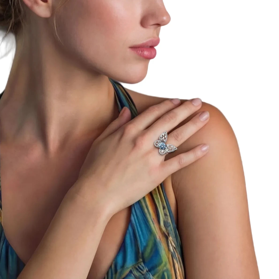 Blue Butterfly Moissanite Ring