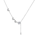 Sterling silver Y-shaped necklace with butterfly charms and brilliant moissanite stone with teardrop pendant