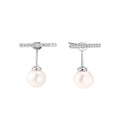 Rhodium-plated sterling silver ear jacket earrings with diamond-set horizontal bar and freshwater pearl drop
