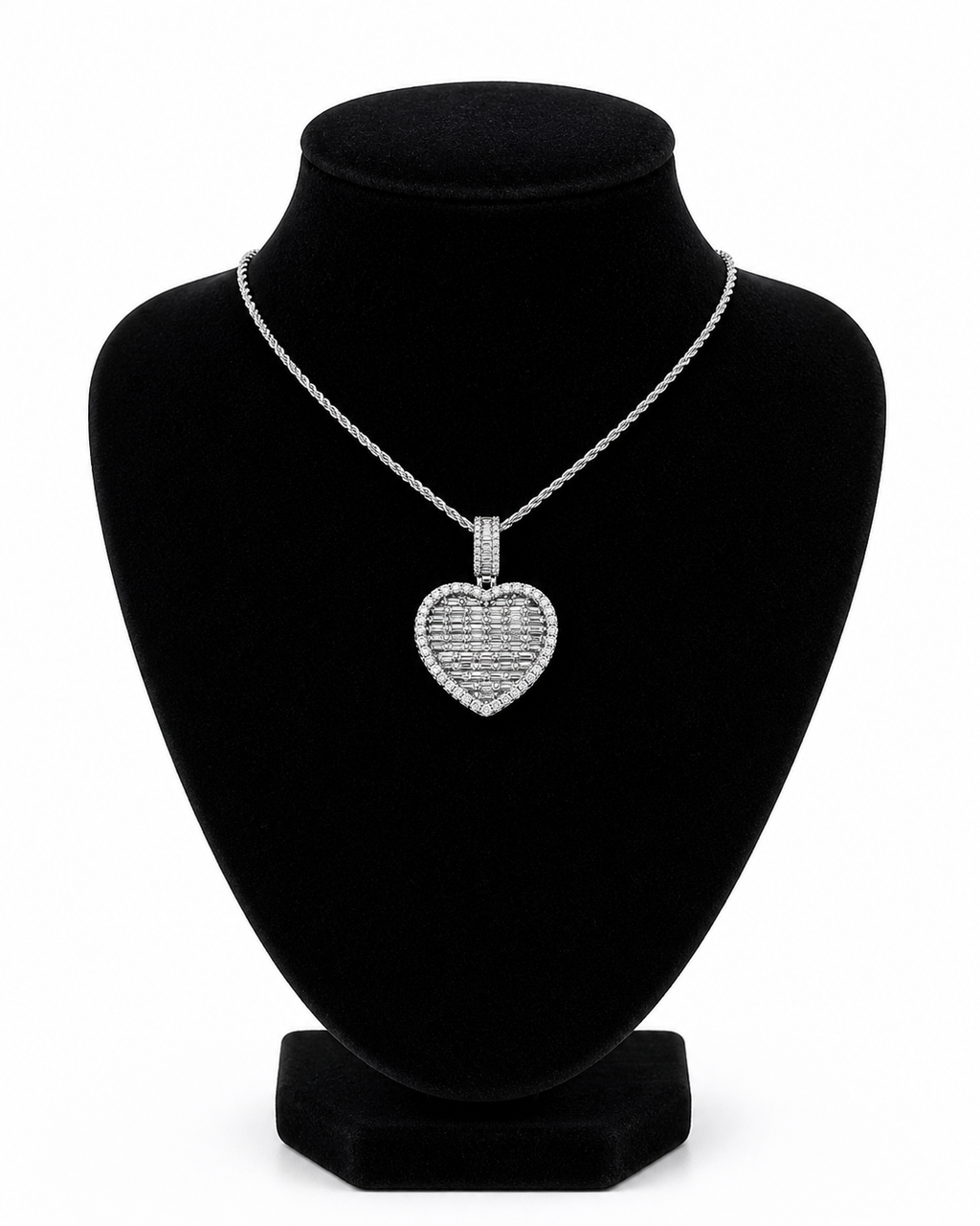 Iced Baguette Heart Pendant