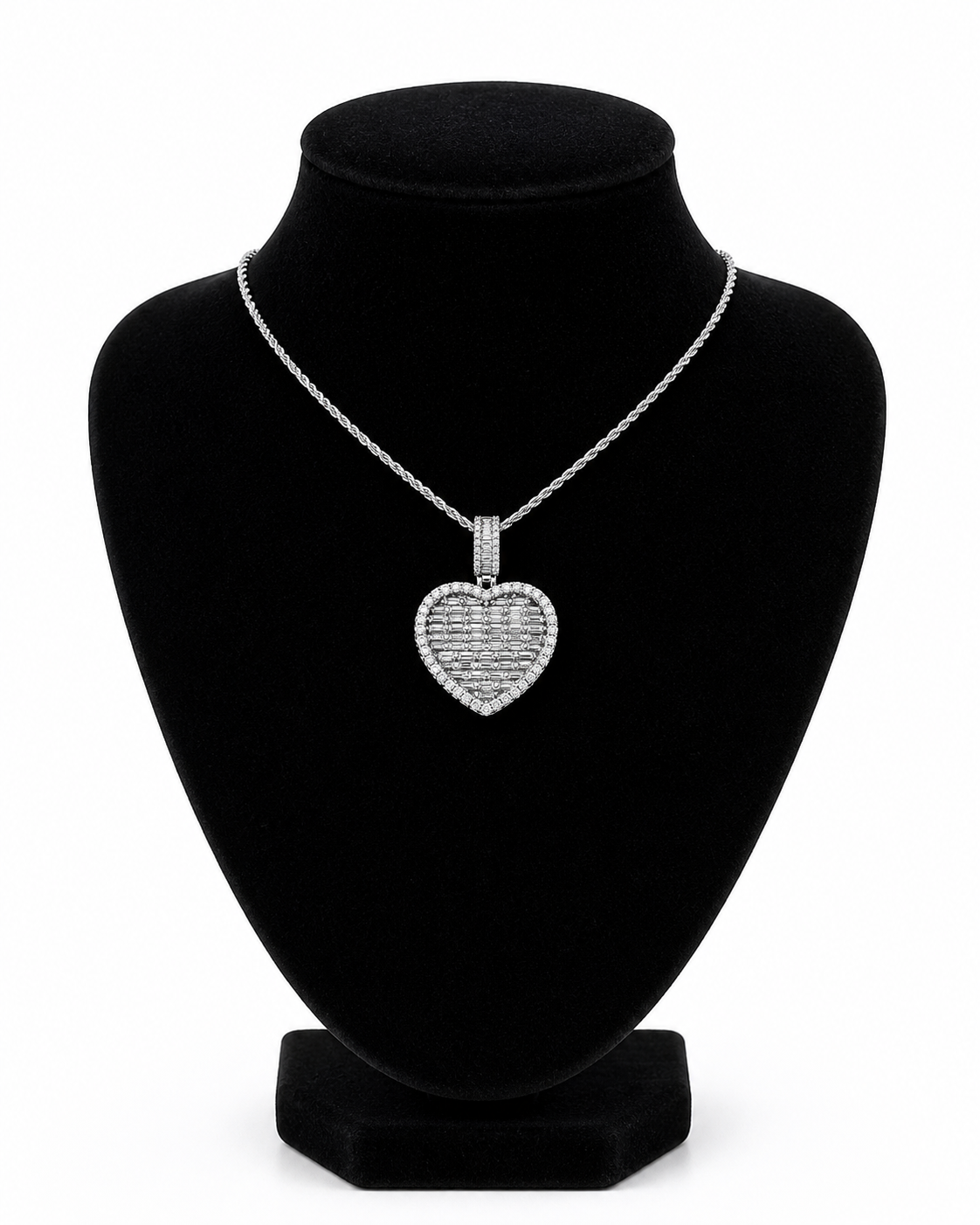 Iced Baguette Heart Pendant