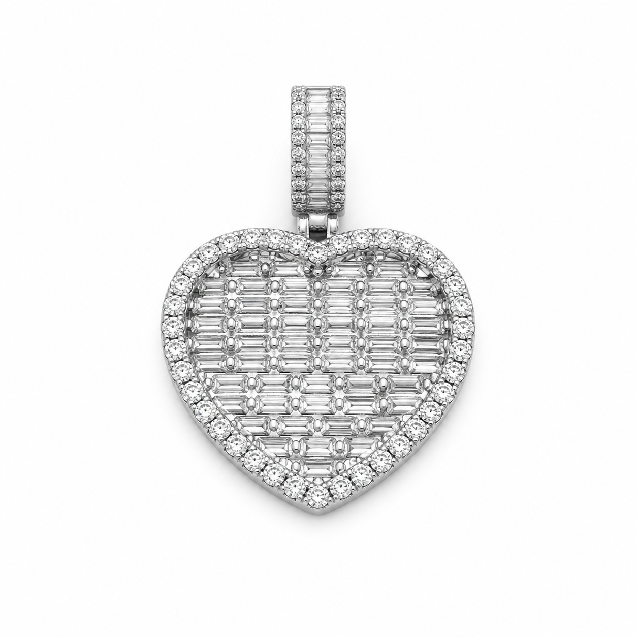 Iced Baguette Heart Pendant