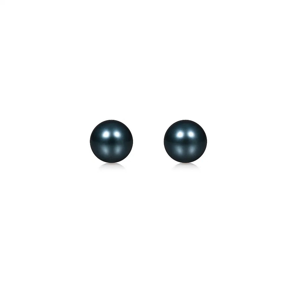 14k Yellow Gold Cultured Black Pearl Stud Earrings (7mm)