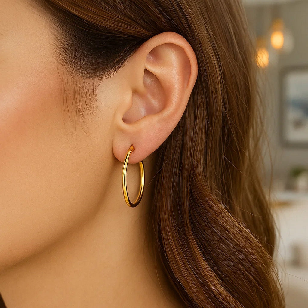 10k Yellow Gold Polished Hoop Earrings (2x25mm)