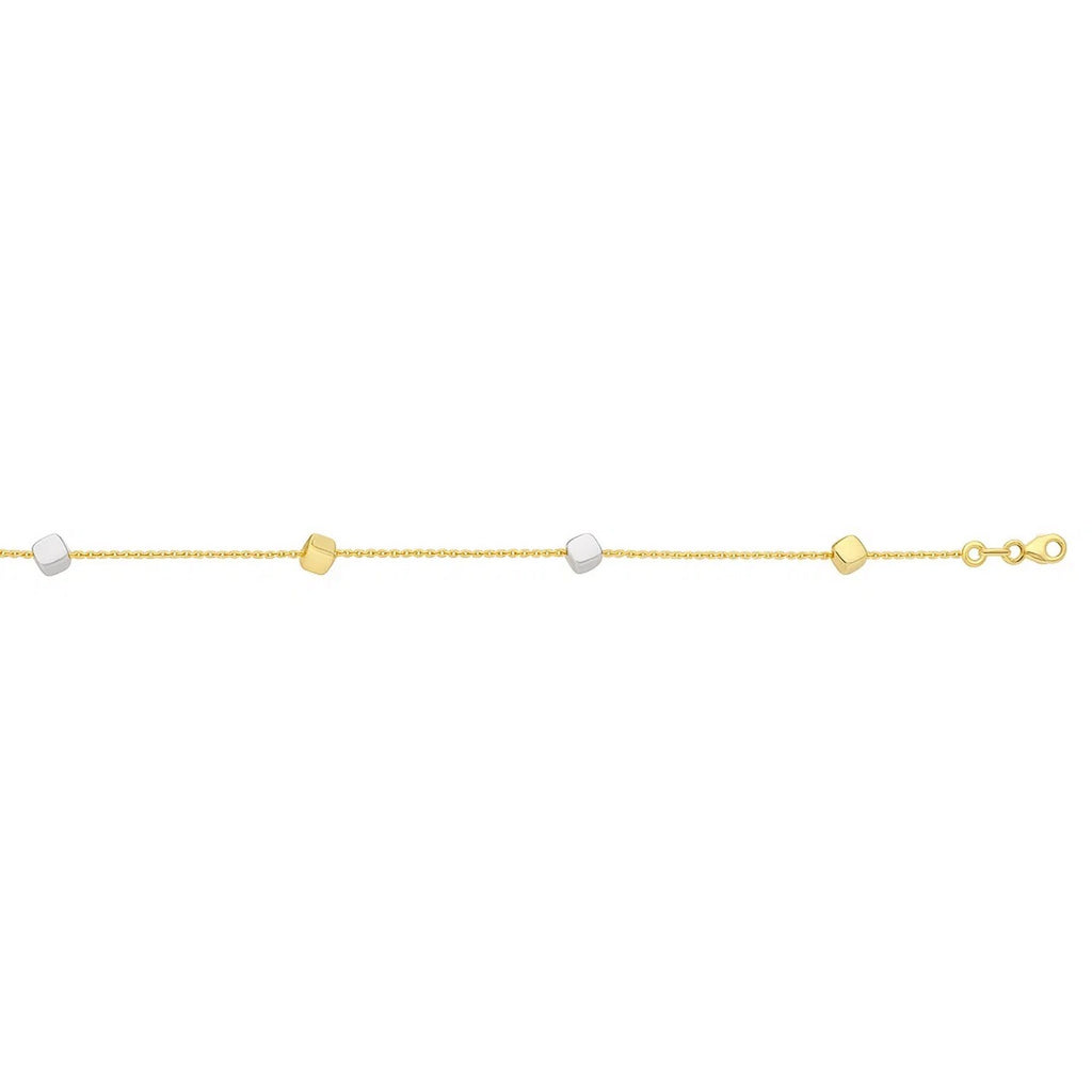14k Two Tone Gold Bracelet with Polished Cubes