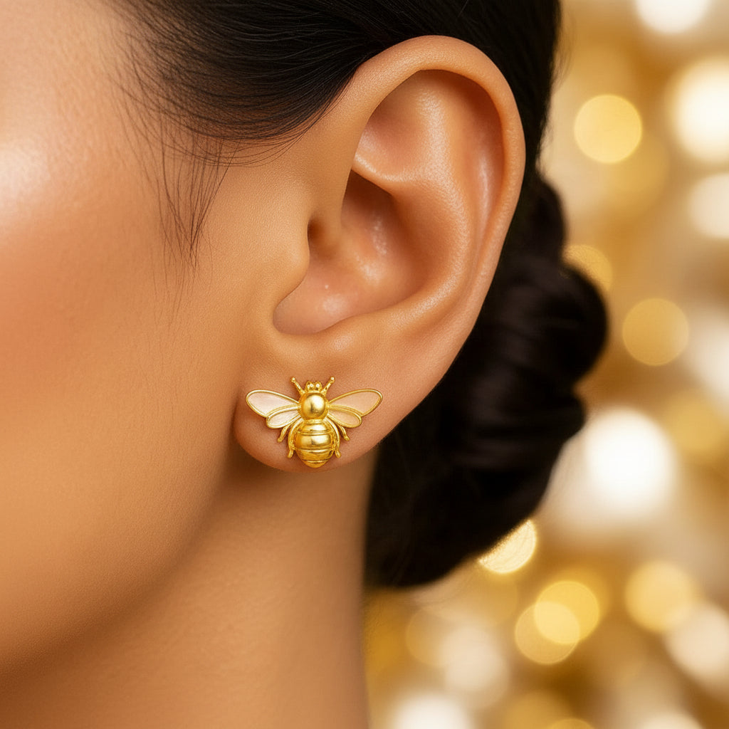 14k Yellow Gold Bee Stud Earrings