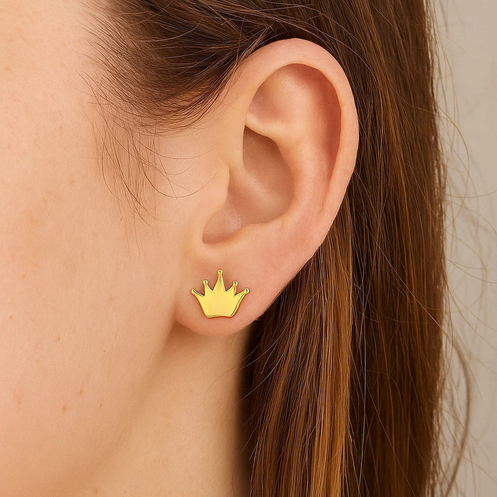 14k Yellow Gold Crown Earrings