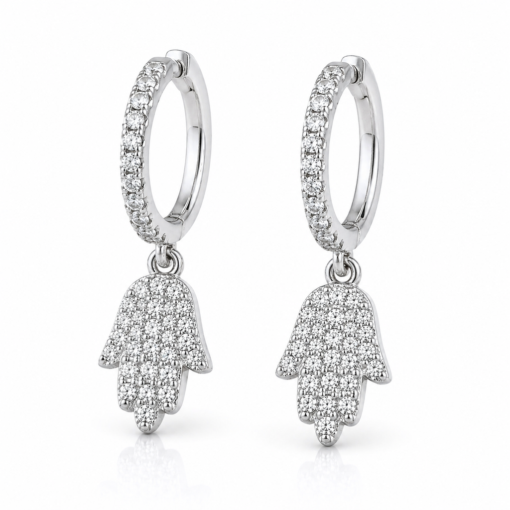 Iced Hamsa Hoop Earrings