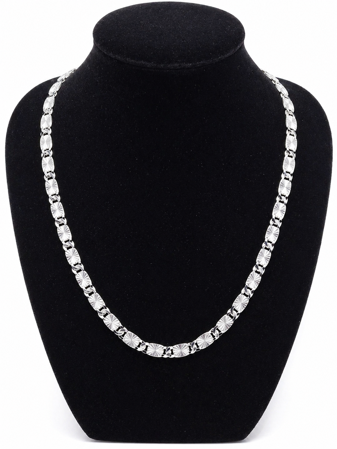 Starburst Engraved Figaro Chain Necklace