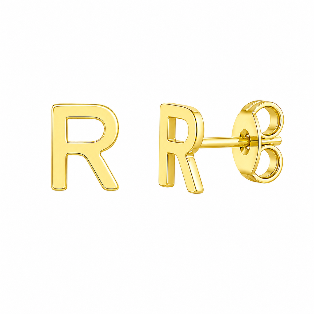 14K Yellow Gold Yours Truly Initial R Stud Earrings