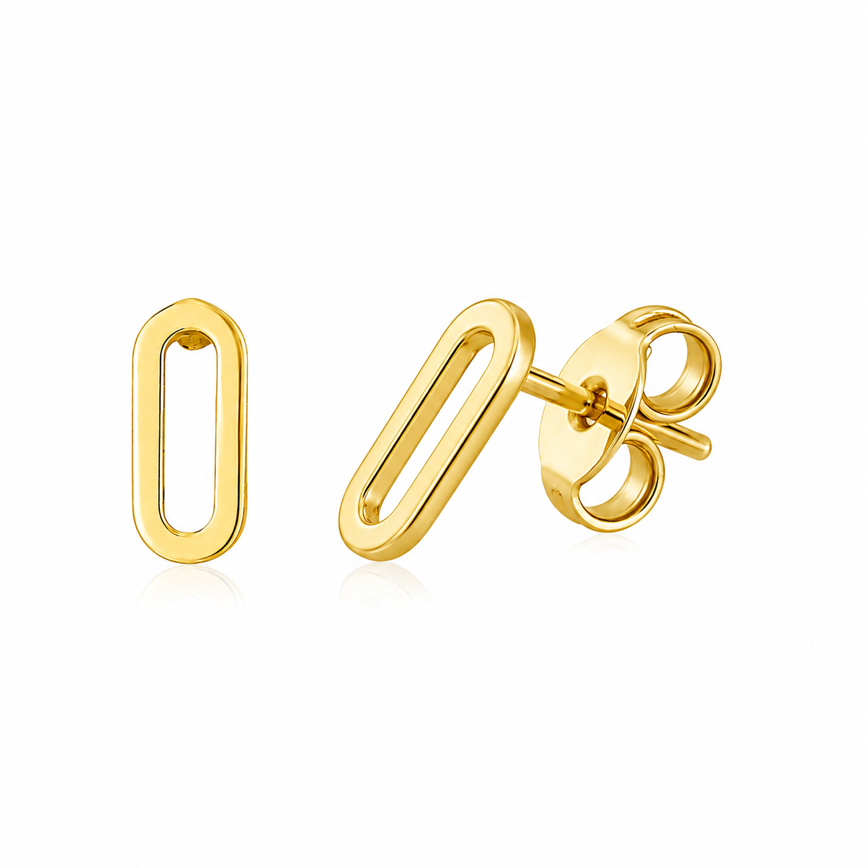 14k Yellow Gold Paperclip Link Stud Earrings