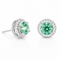 Emerald Spark Halo Moissanite Stud Earrings