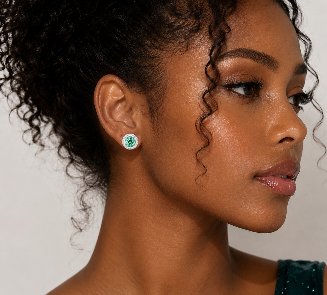 Emerald Spark Halo Moissanite Stud Earrings