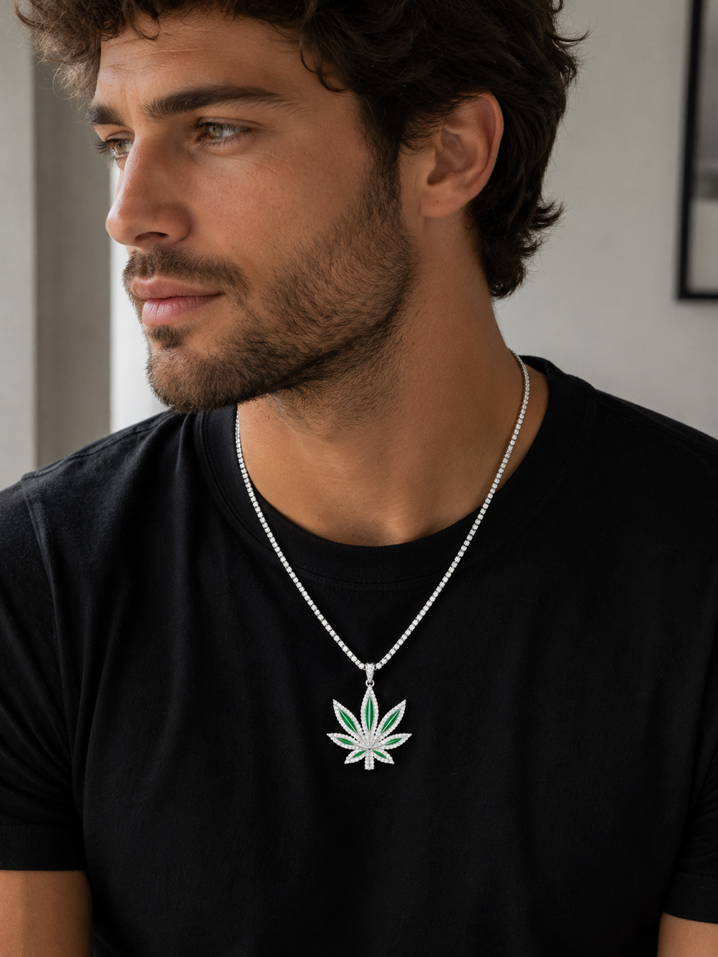 Iced Cannabis Leaf Pendant