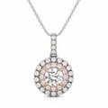 Round Shape Halo Diamond Pendant in 14k White and Rose Gold (1/2 cttw)