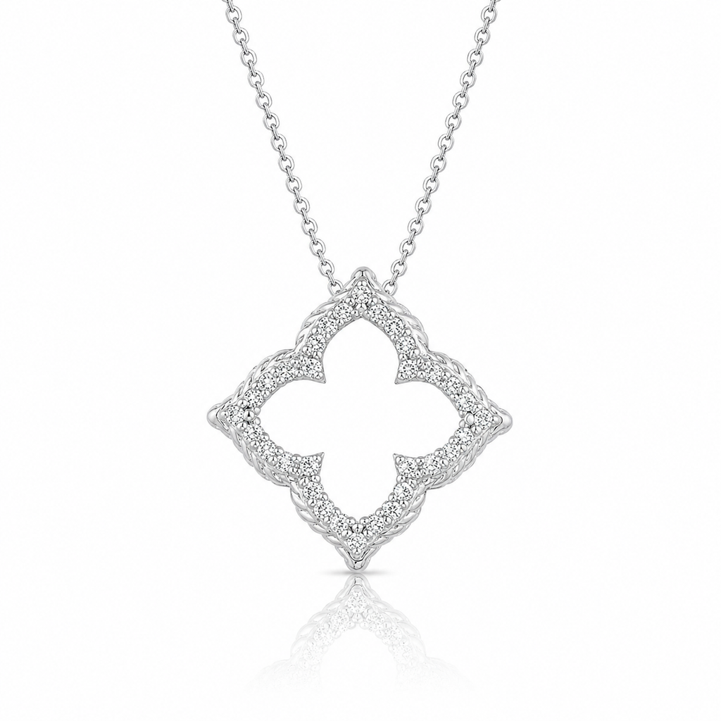 14k White Gold Diamond Cut-out Flower Pendant (1/3 cttw)