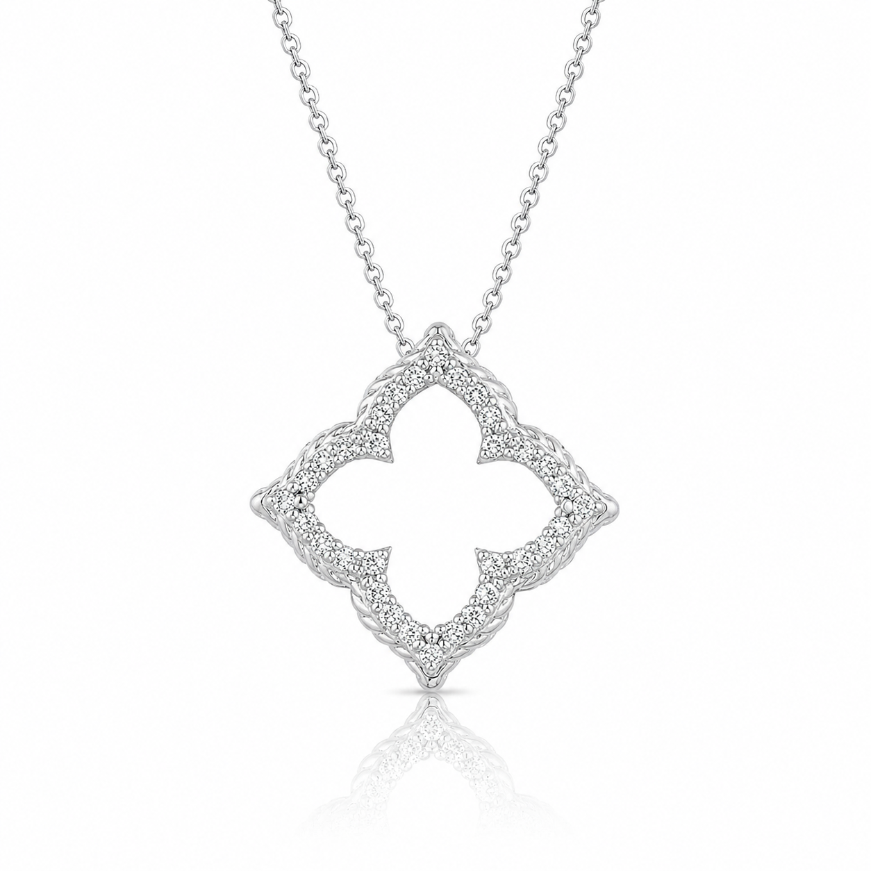 14k White Gold Diamond Cut-out Flower Pendant (1/3 cttw)