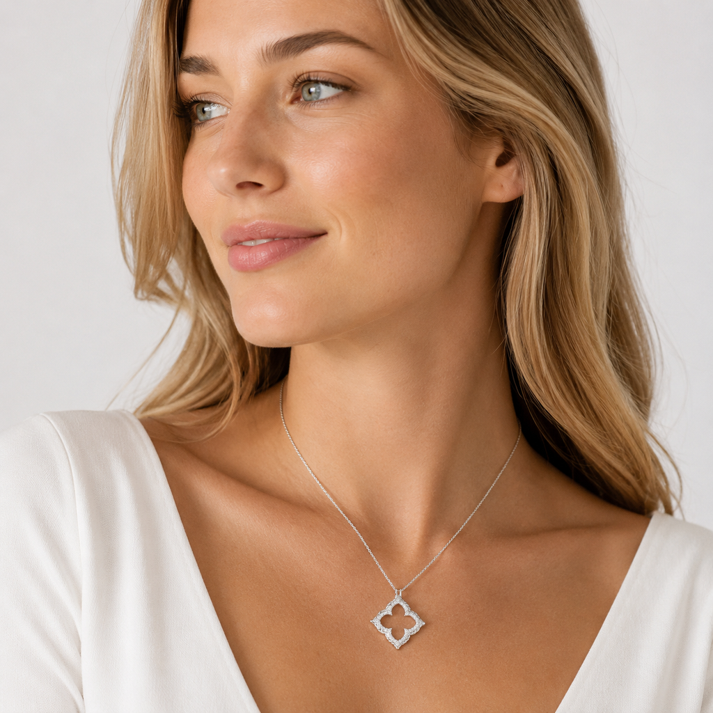 14k White Gold Diamond Cut-out Flower Pendant (1/3 cttw)