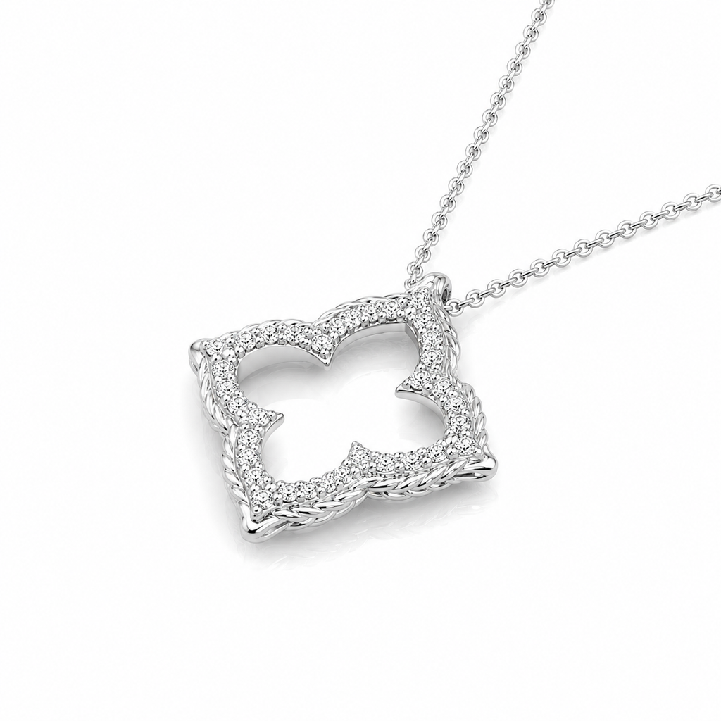 14k White Gold Diamond Cut-out Flower Pendant (1/3 cttw)