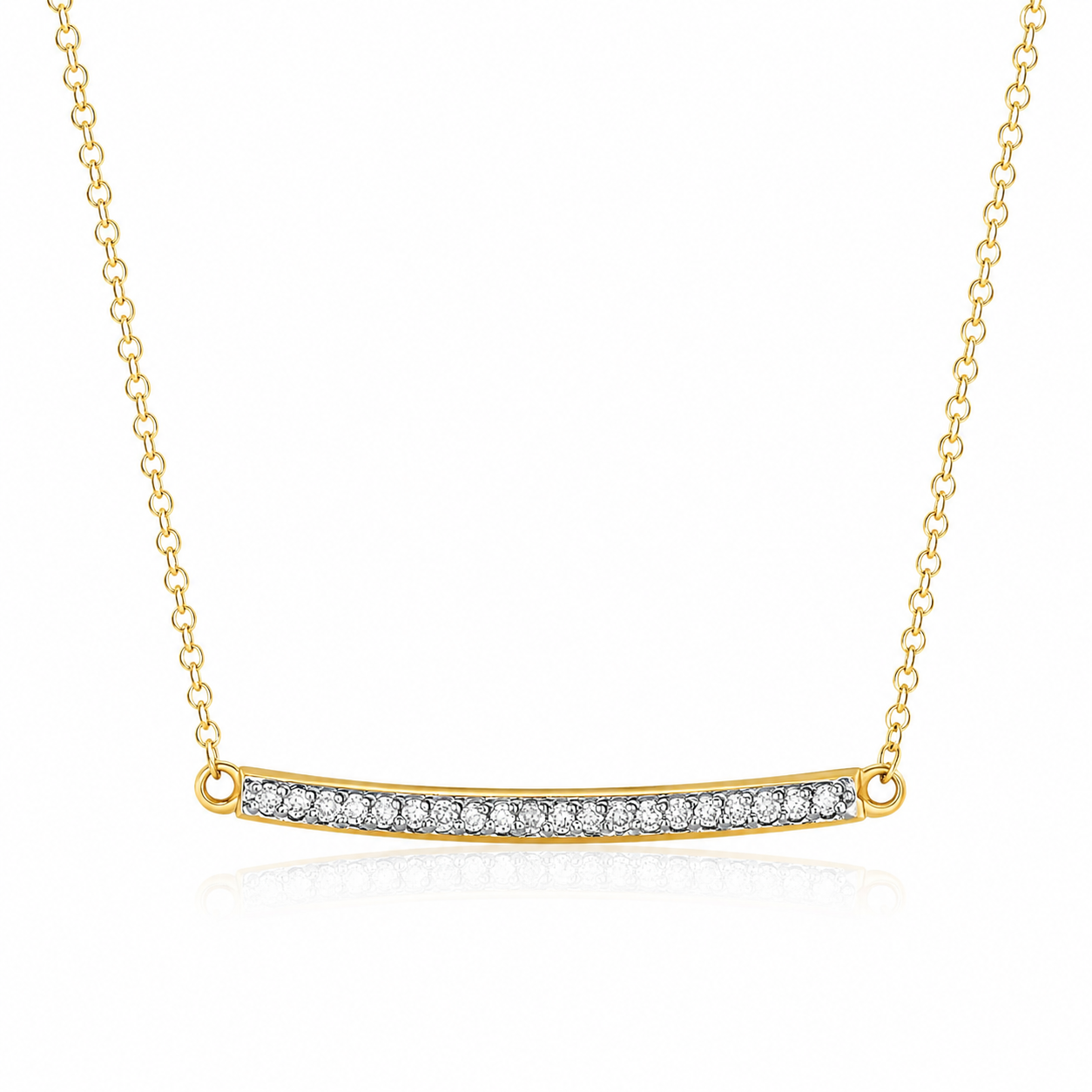 14k Yellow Gold Necklace with Gold and Diamond Bar (1/10 cttw)