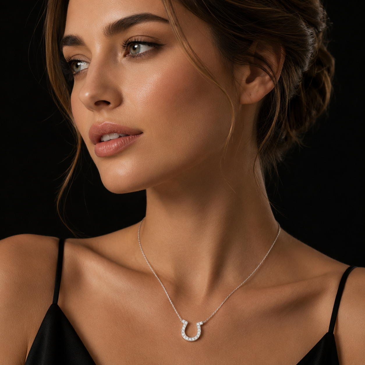 14k White Gold Horseshoe Design Diamond Pendant