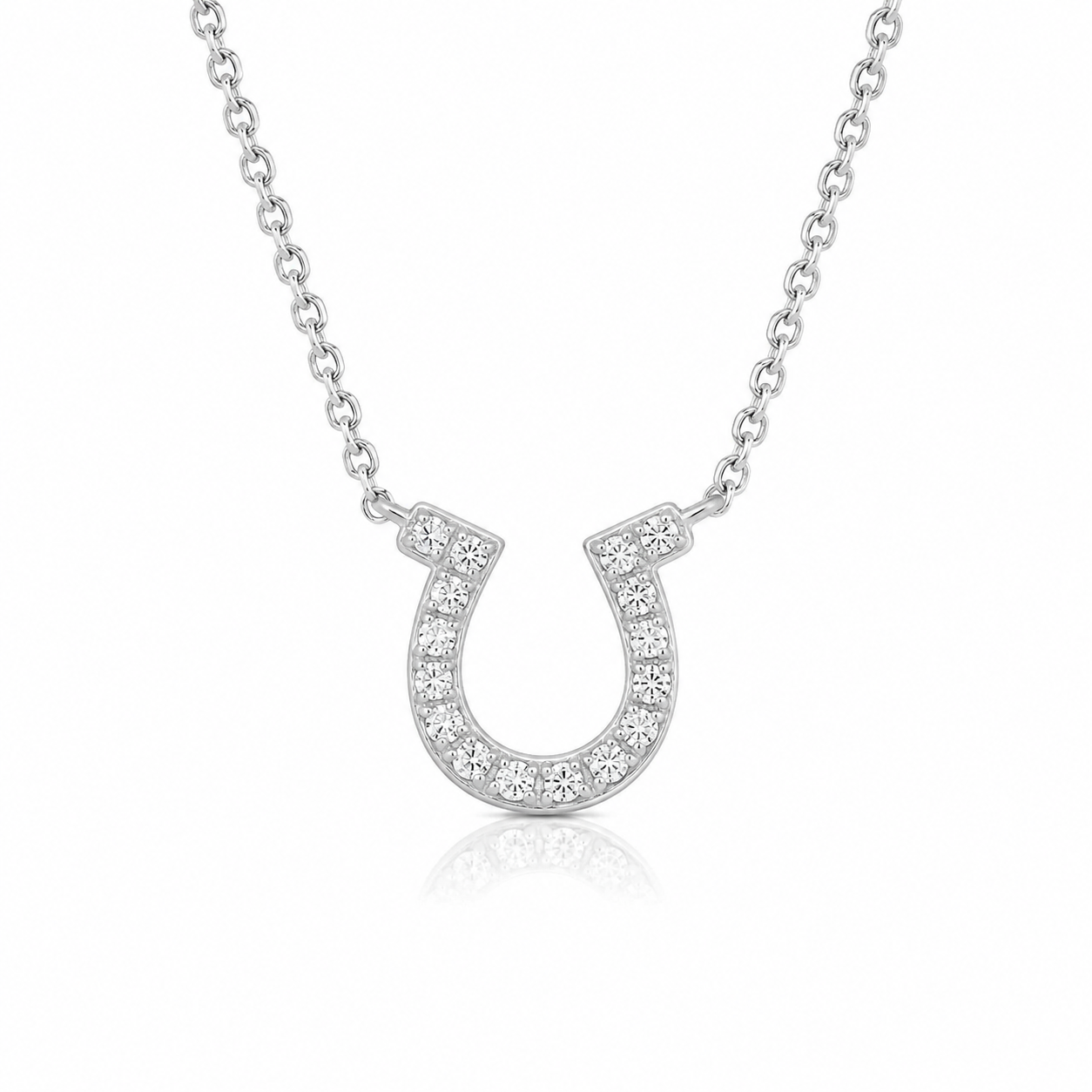 14k White Gold Horseshoe Design Diamond Pendant