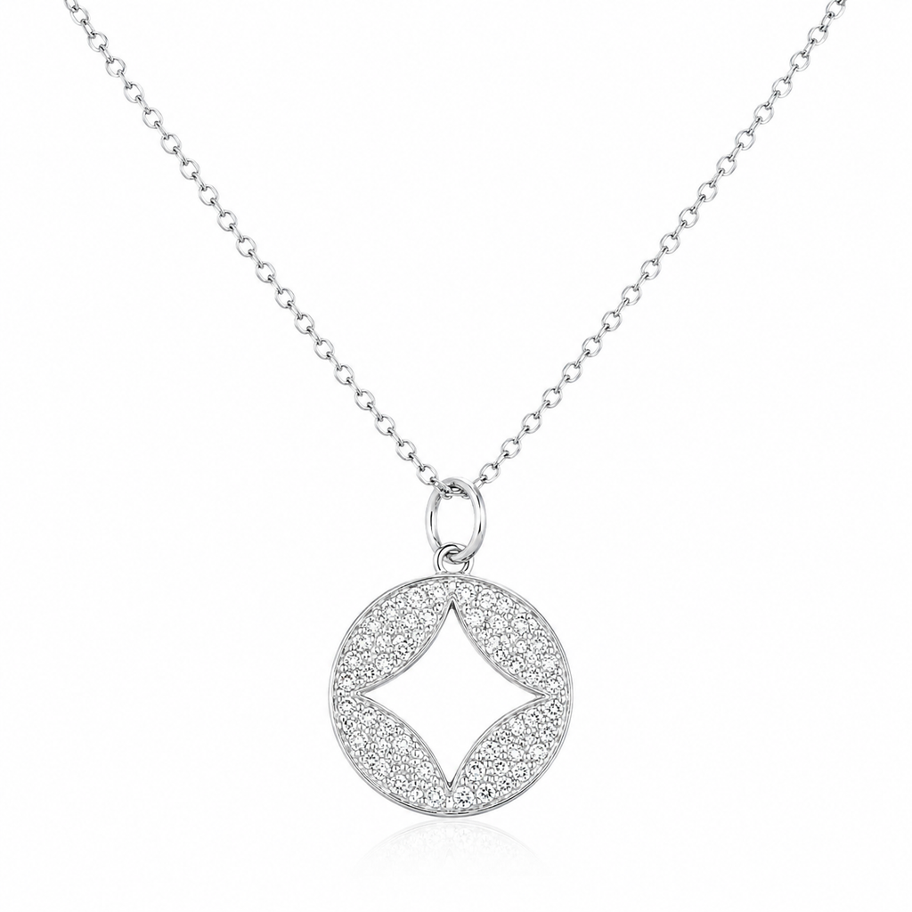 14k White Gold Diamond Studded Circle Pendant with Cut-out (1/3 cttw)
