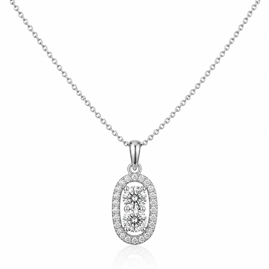Outer Oval Shaped Two Stone Diamond Pendant in 14k White Gold (5/8 cttw)