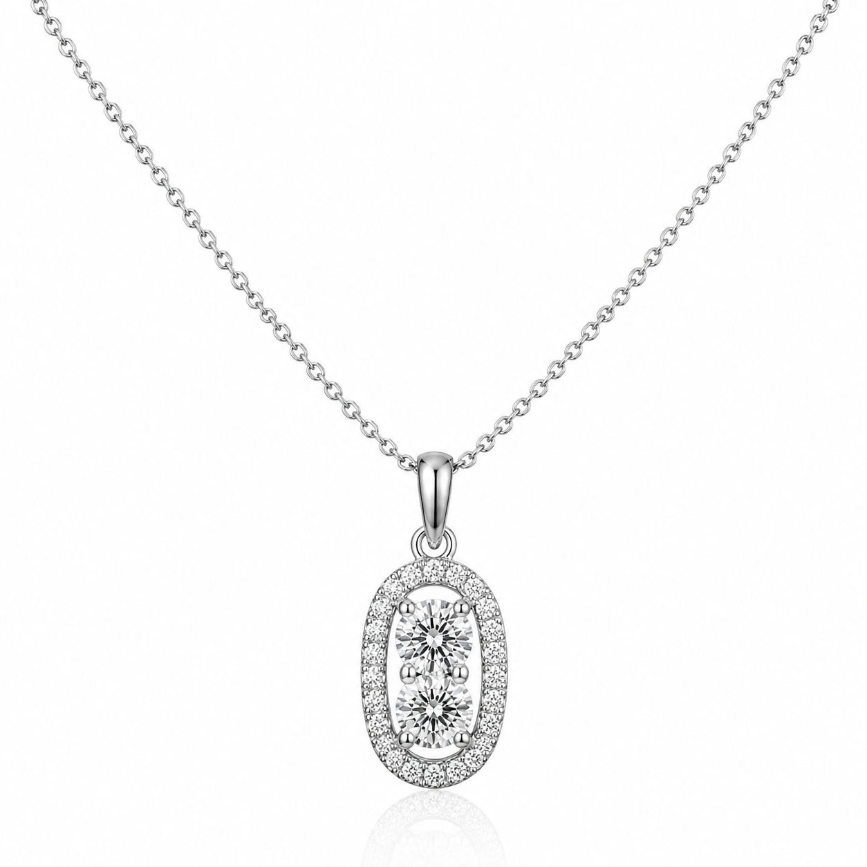 Outer Oval Shaped Two Stone Diamond Pendant in 14k White Gold (5/8 cttw)