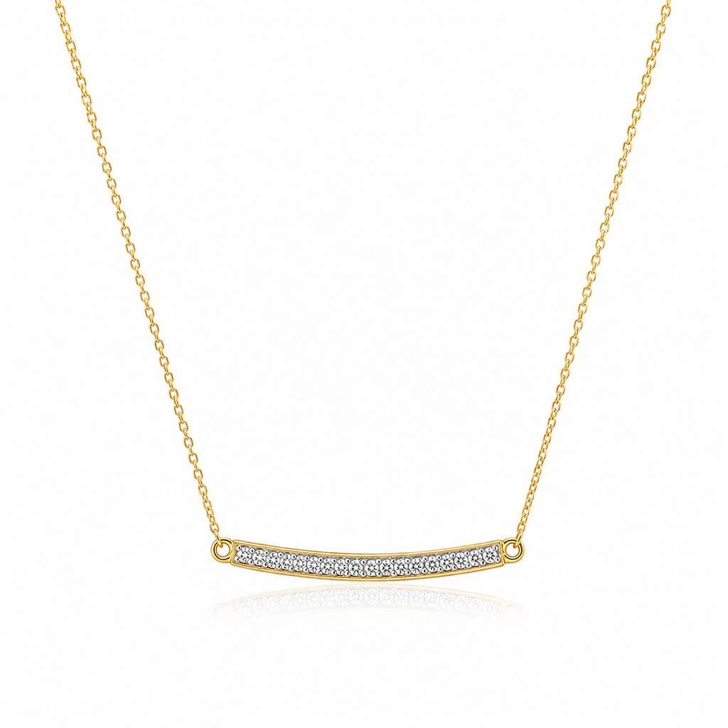 14k Yellow Gold Necklace with Gold and Diamond Bar (1/10 cttw)