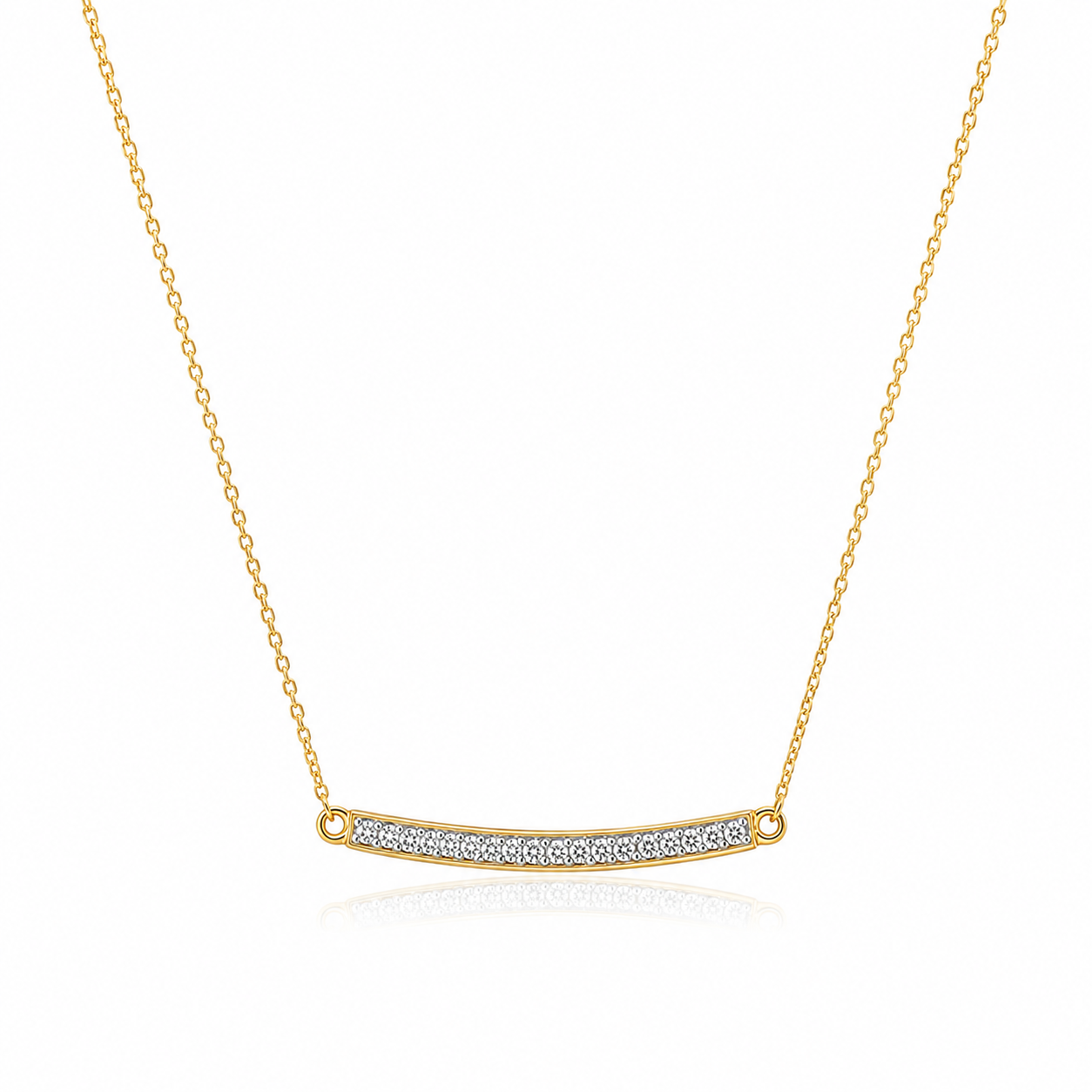14k Yellow Gold Necklace with Gold and Diamond Bar (1/10 cttw)