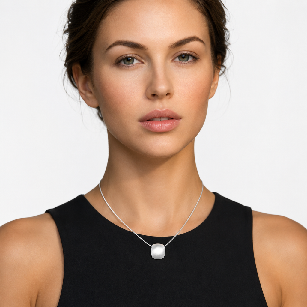 Brushed Silver Disc Necklace